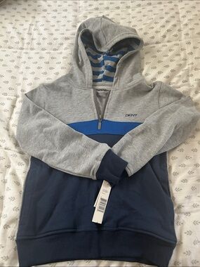 DKNY Gray, Navy & Royal Blue Half-Zip Hoodie